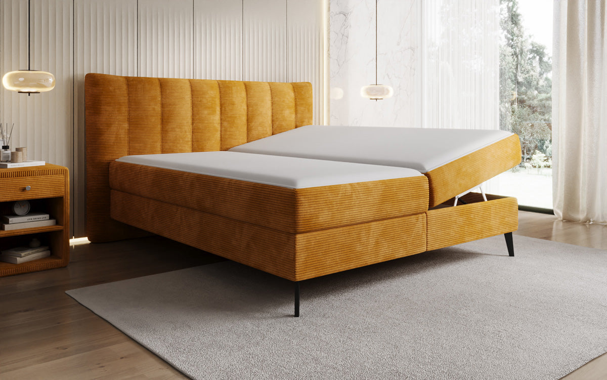 Boxspringbett Ines in Cord mit Stauraum