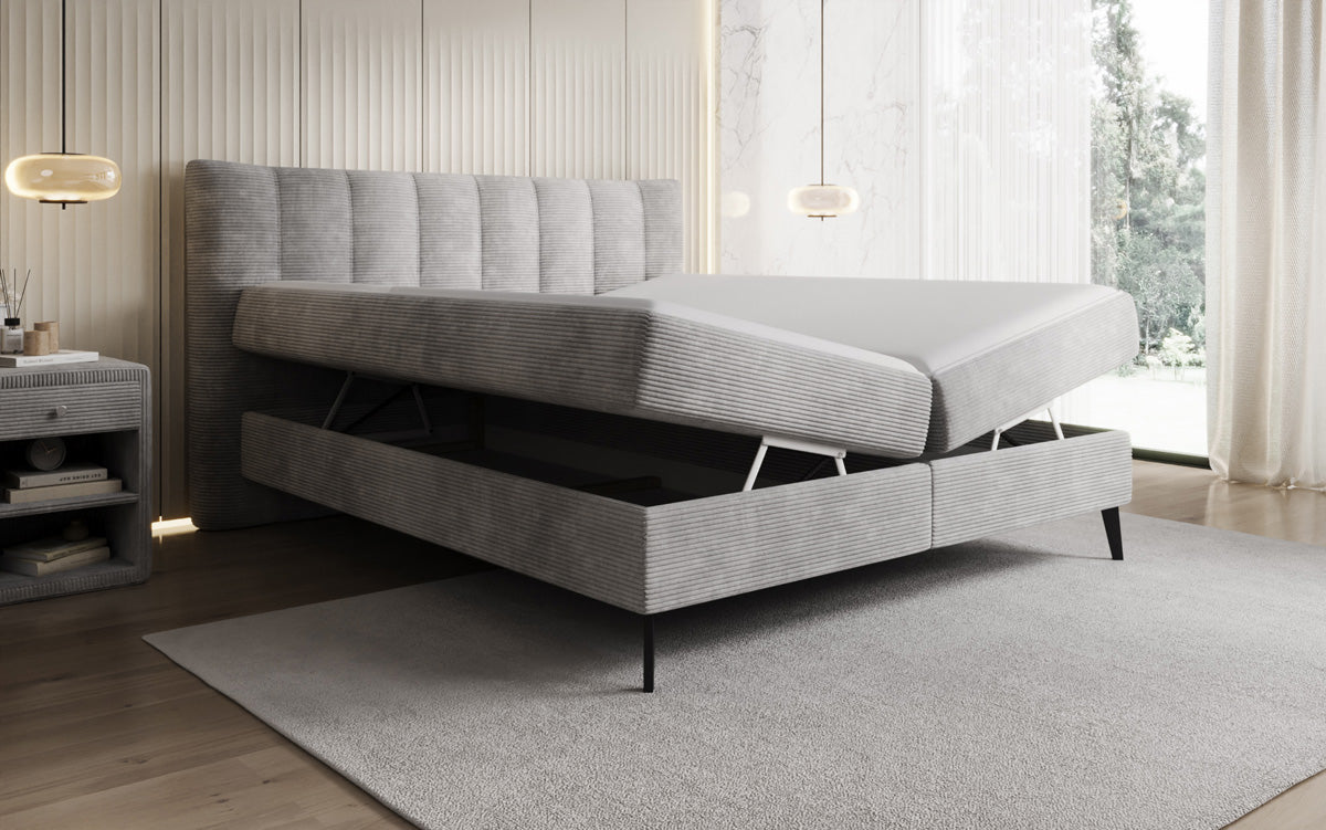 Boxspringbett Ines in Cord mit Stauraum