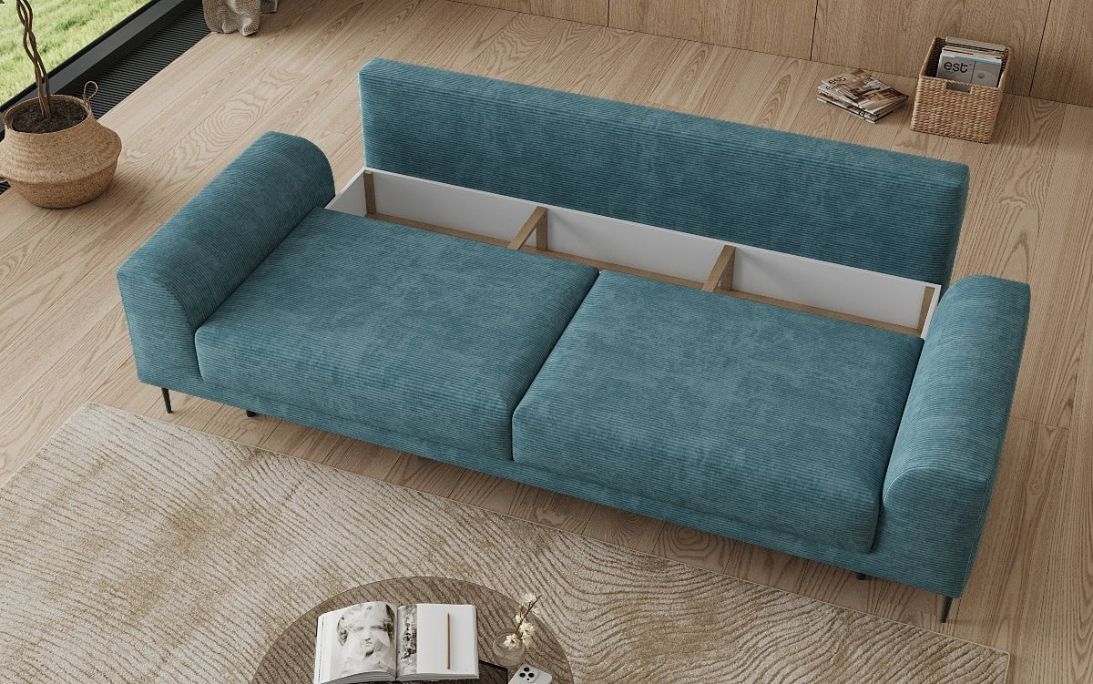 Designer 3 Sitzer Sofa Bloom in Cord mit Schlaffunktion und Stauraum