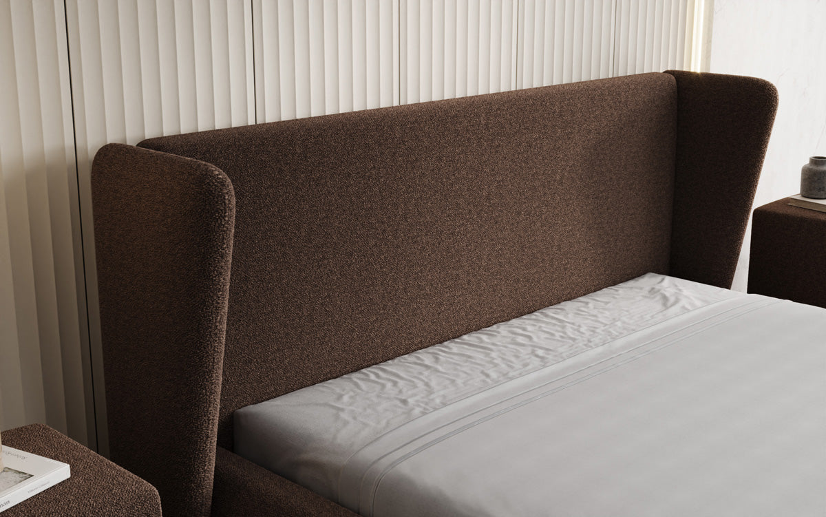 Designer Polsterbett Rosalie in Teddy Bouclé mit Stauraum