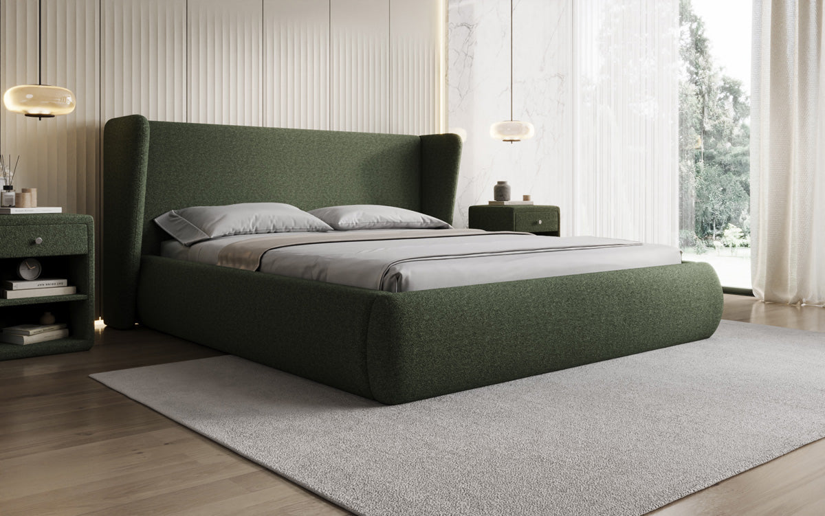 Designer Polsterbett Rosalie in Teddy Bouclé mit Stauraum