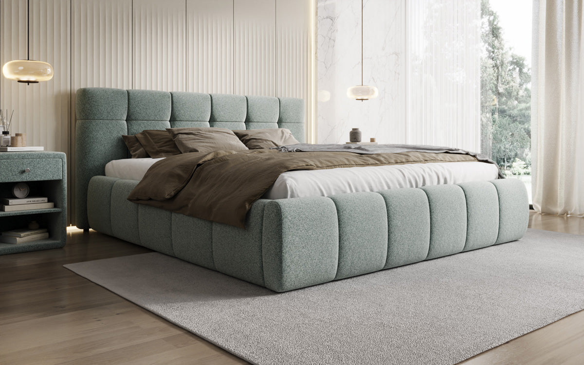 Designer Polsterbett Helena in Strukturstoff mit Stauraum