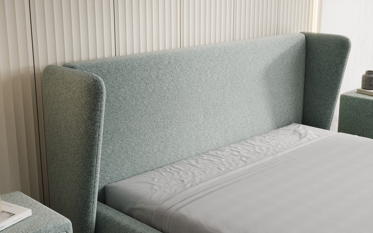 Designer Polsterbett Rosalie in Strukturstoff mit Stauraum