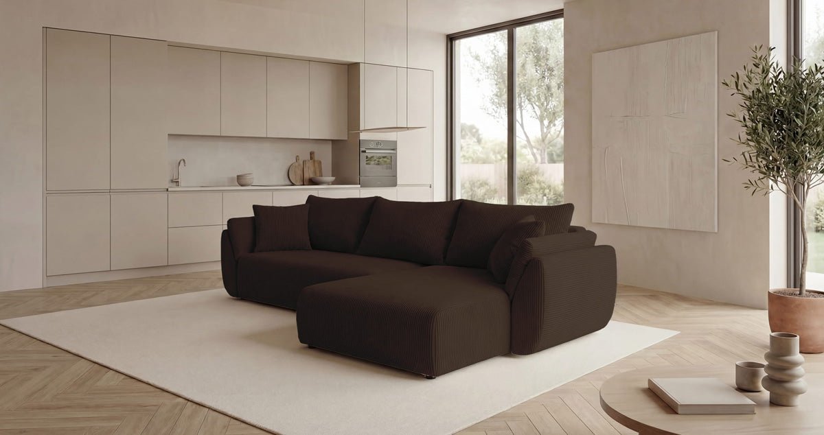 Designer Sofa Lenoa L mit Schlaf- und Klappfunktion in Cord