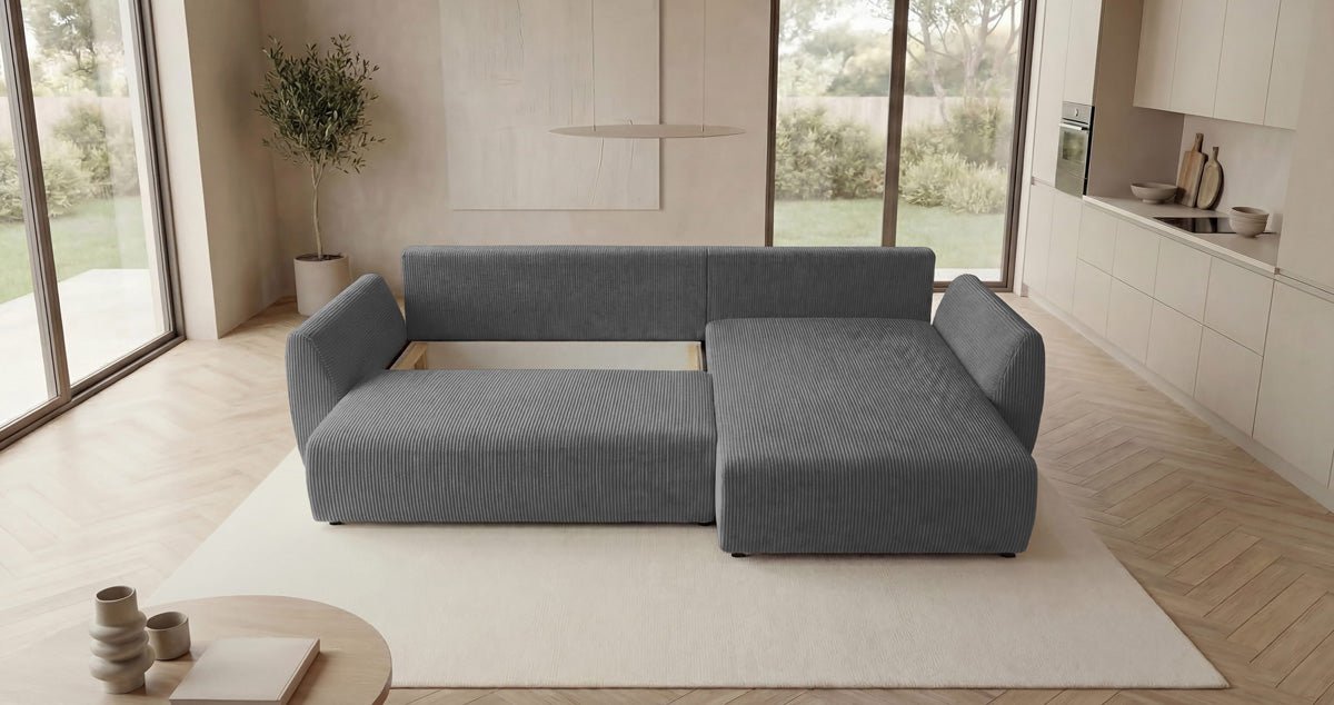 Designer Sofa Lenoa L mit Schlaf- und Klappfunktion in Cord