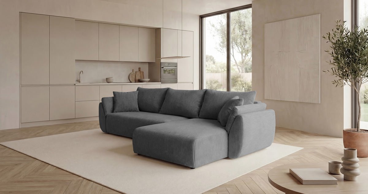 Designer Sofa Lenoa L mit Schlaf- und Klappfunktion in Cord