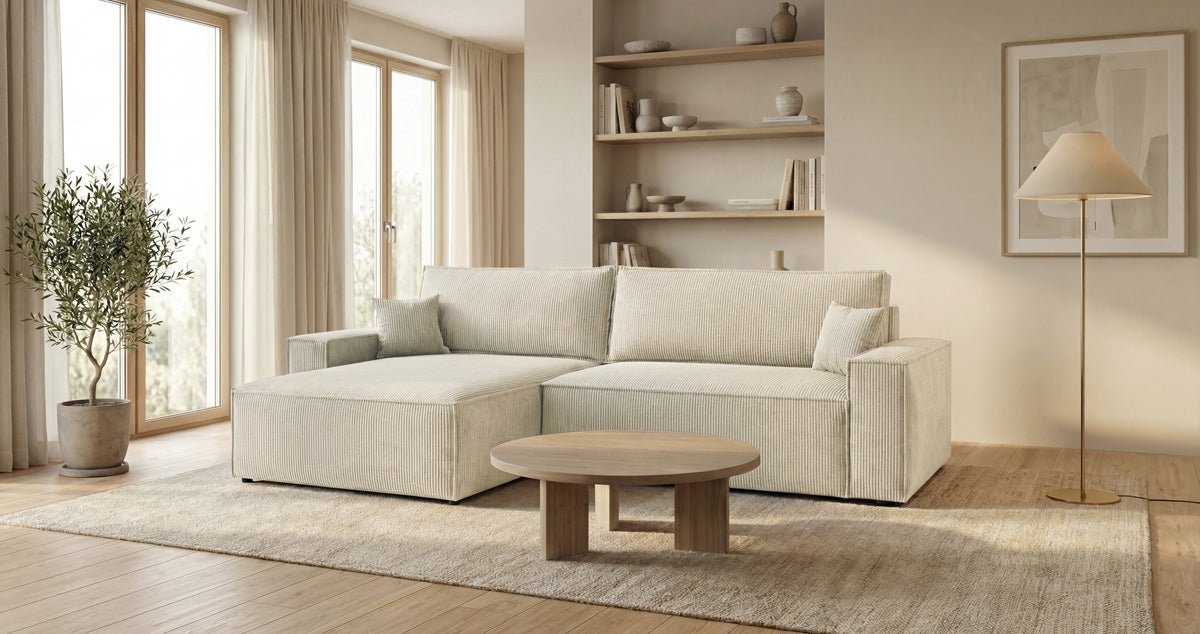Designer Sofa Vienna mit Schlaf- und Klappfunktion in Cord