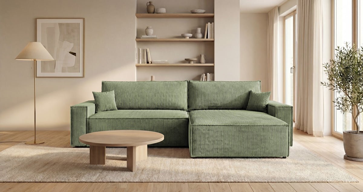 Designer Sofa Vienna mit Schlaf- und Klappfunktion in Cord