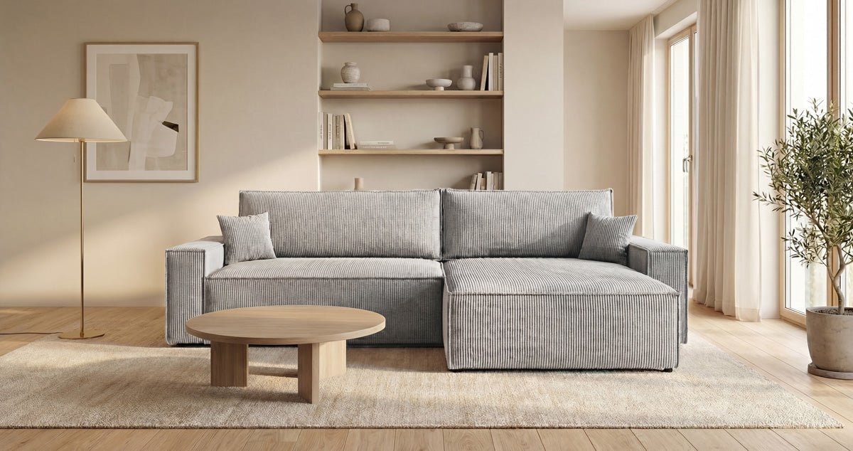 Designer Sofa Vienna mit Schlaf- und Klappfunktion in Cord