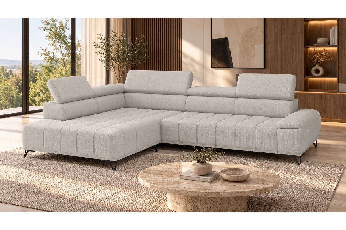 Ecksofa Volo in Chenille Beige, Ottomane links – Ansicht 2