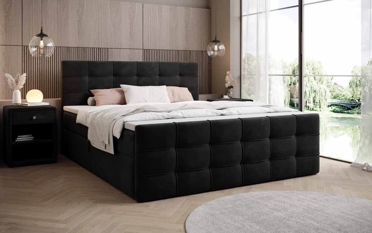 Boxspringbett Luxor Samt mit Stauraum - Luxusbetten24