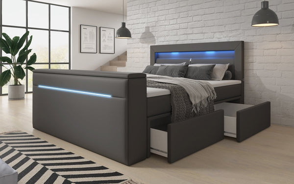 Boxspringbett Rinori mit TV Lift, USB, LED und Stauraum