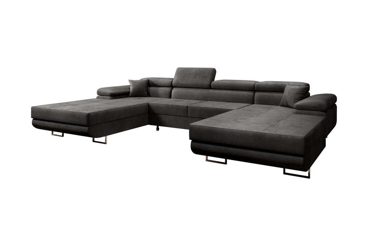 Designer Sofa Calvera U mit Schlaf- und Klappfunktion (Samt) - Luxusbetten24