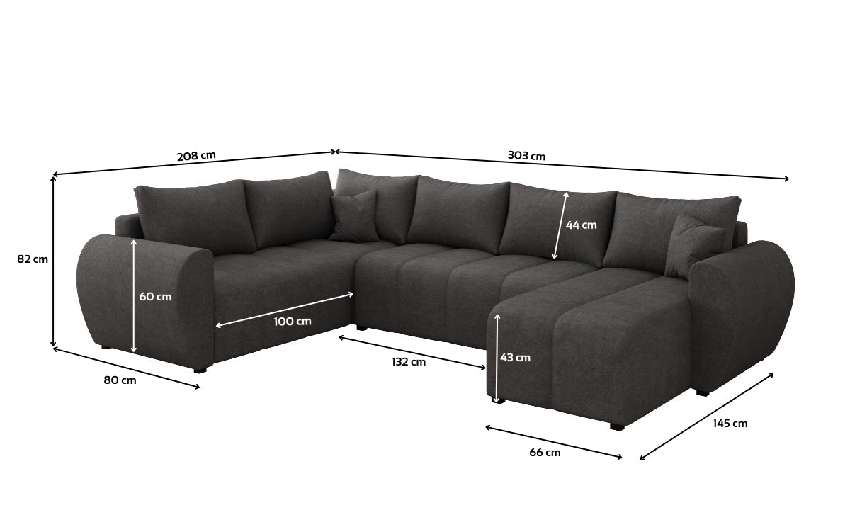 Designer Sofa Sorella U mit Schlaf- und Klappfunktion in Stoff
