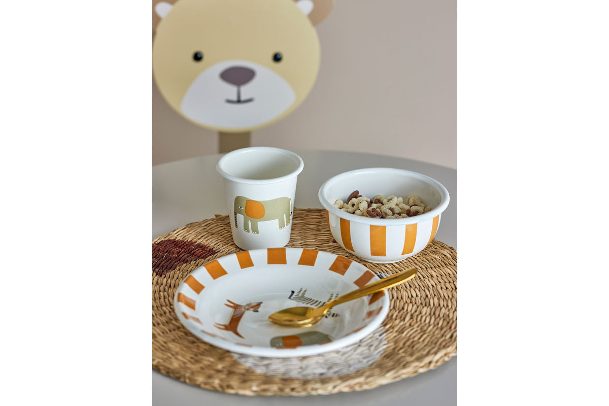 Kinder Geschirr-Set Jessi – 3-teilig in Orange mit Tieren und Streifen