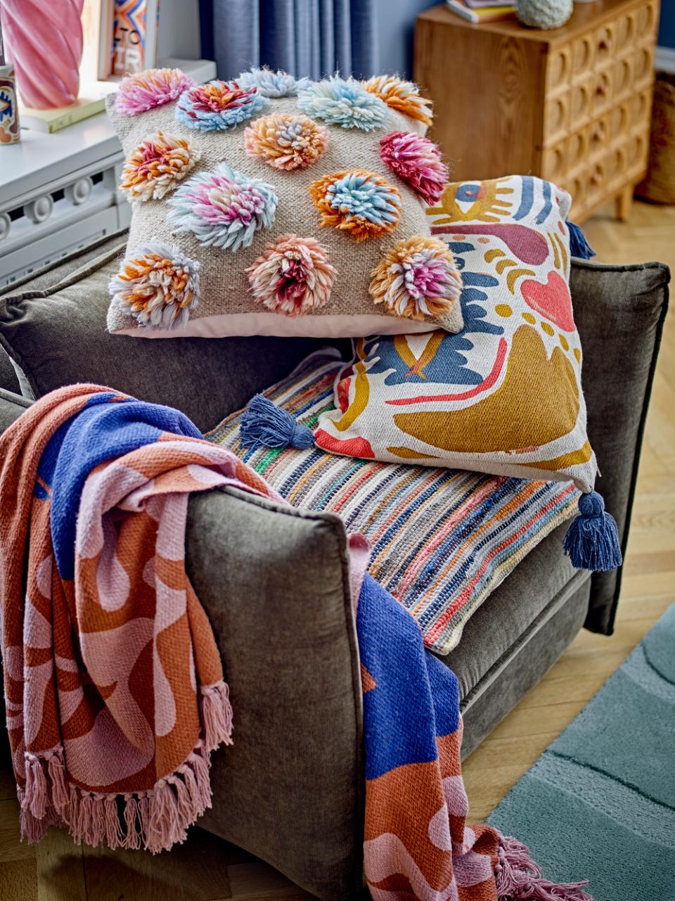 Überwurfdecke Sia - Bunt, aus recycelter Baumwolle