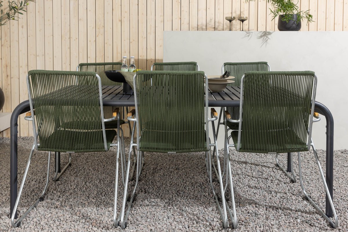 Garten Essgruppe Bloom – 7-teiliges Gartenmöbel-Set mit grünen, stapelbaren Stühlen