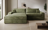 Designer Ecksofa Lugo in Cord – Salbei – Links
