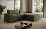 Designer Ecksofa Lugo in Cord – Salbei – Rechts