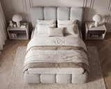 Designer Polsterbett Perla in Bouclé – Hellgrau