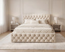 Designer Polsterbett Rivo in Samt mit Stauraum – Beige