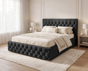 Designer Polsterbett Rivo in Samt mit Stauraum – Schwarz