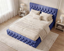 Designer Polsterbett Rivo in Samt mit Stauraum – Blau