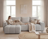 Designer Ecksofa Arvo in Bouclé mit Schlaffunktion & Stauraum – Sand – Links