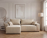 Designer Ecksofa Rino in Cord mit Schlaffunktion & Stauraum – Beige – Rechts