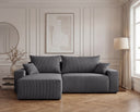 Designer Ecksofa Rino in Cord mit Schlaffunktion & Stauraum – Grau – Rechts