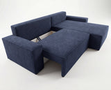 Designer Ecksofa Rino in Cord mit Schlaffunktion & Stauraum – Blau – Links