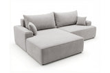 Designer Ecksofa Frido in Samt mit Schlaffunktion & Stauraum – Hellgrau – Links