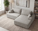 Designer Ecksofa Frido in Samt mit Schlaffunktion & Stauraum – Hellgrau – Rechts