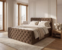 Boxspringbett Adora Samt mit Stauraum – Braun