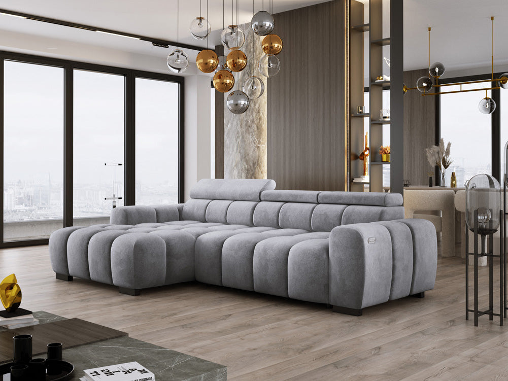 Designer Sofa Amalfi in Samt mit elektrischer Sitzerweiterung