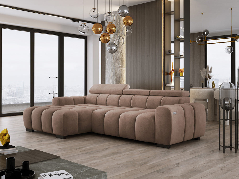 Designer Sofa Amalfi in Samt mit elektrischer Sitzerweiterung