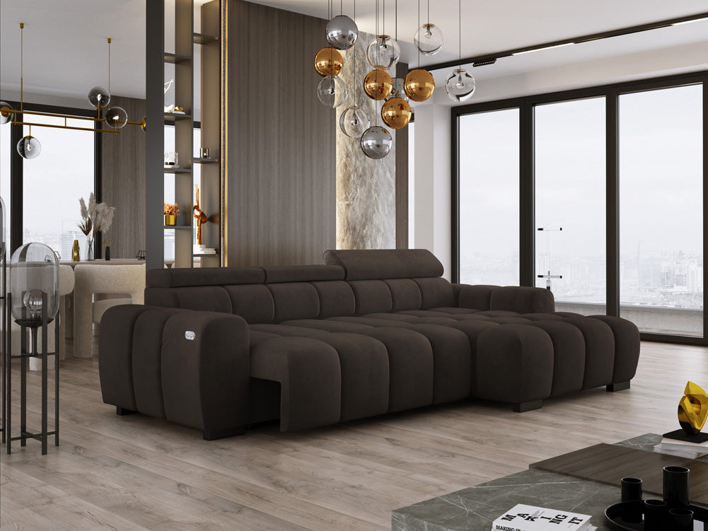 Designer Sofa Amalfi in Samt mit elektrischer Sitzerweiterung