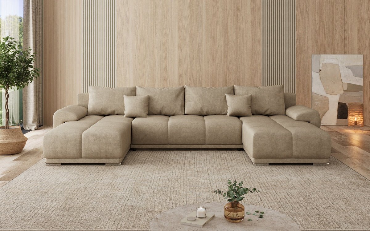 Designer Sofa Leni U mit Schlaf- und Klappfunktion in Stoff