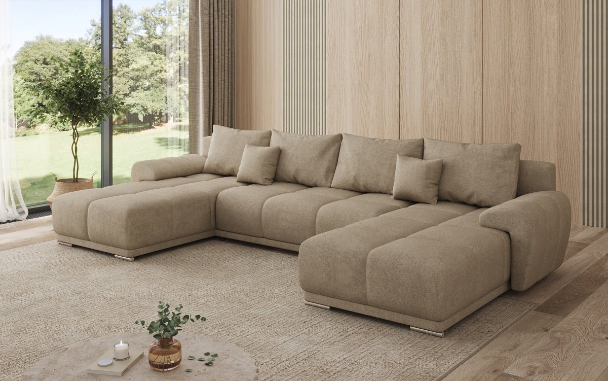 Designer Sofa Leni U mit Schlaf- und Klappfunktion in Stoff