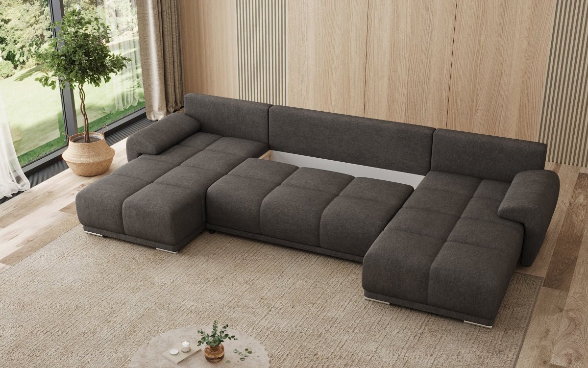 Designer Sofa Leni U mit Schlaf- und Klappfunktion in Stoff