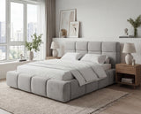 Designer Polsterbett Vero in Samt mit Stauraum – Hellgrau
