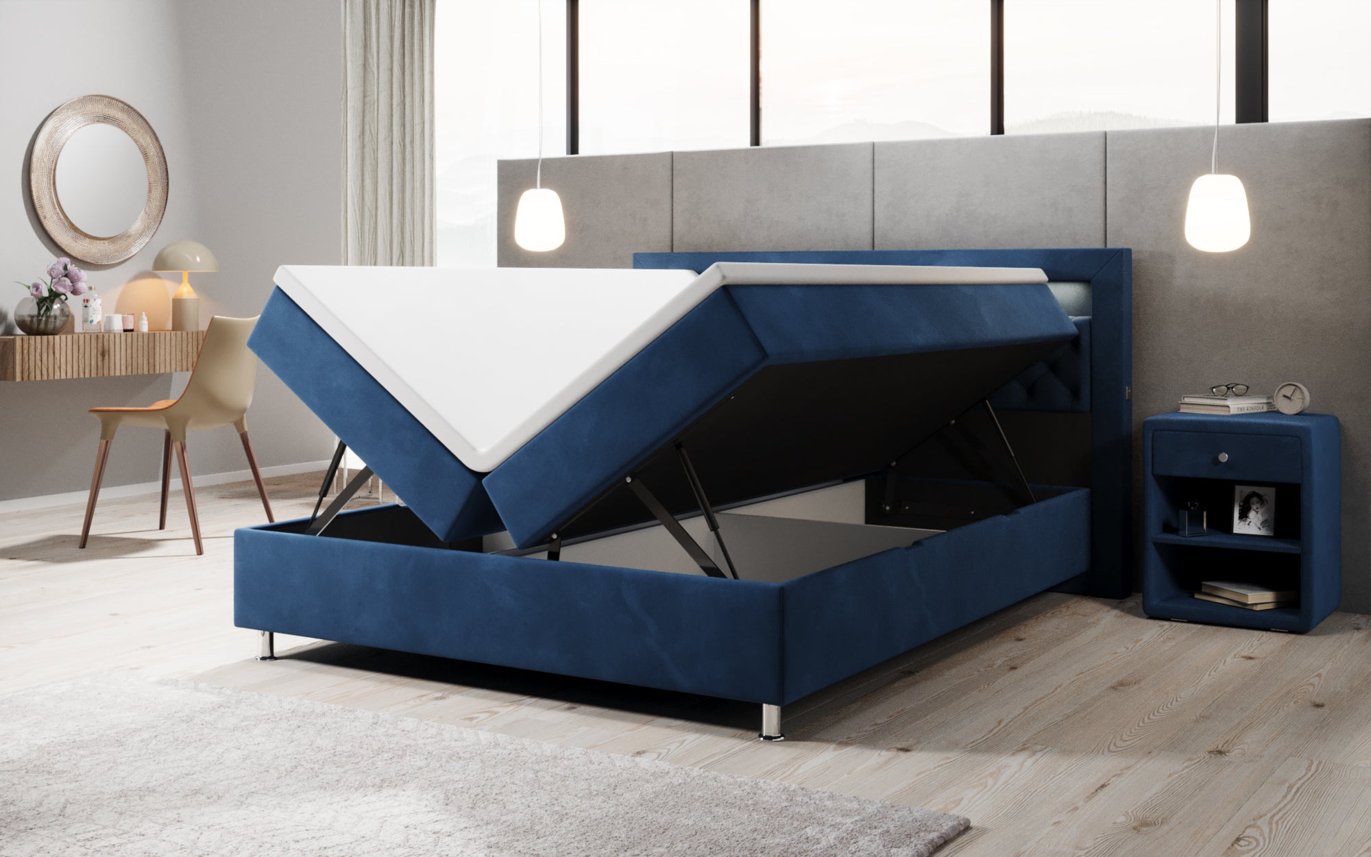 Boxspringbett Troja mit RGB, USB und Stauraum