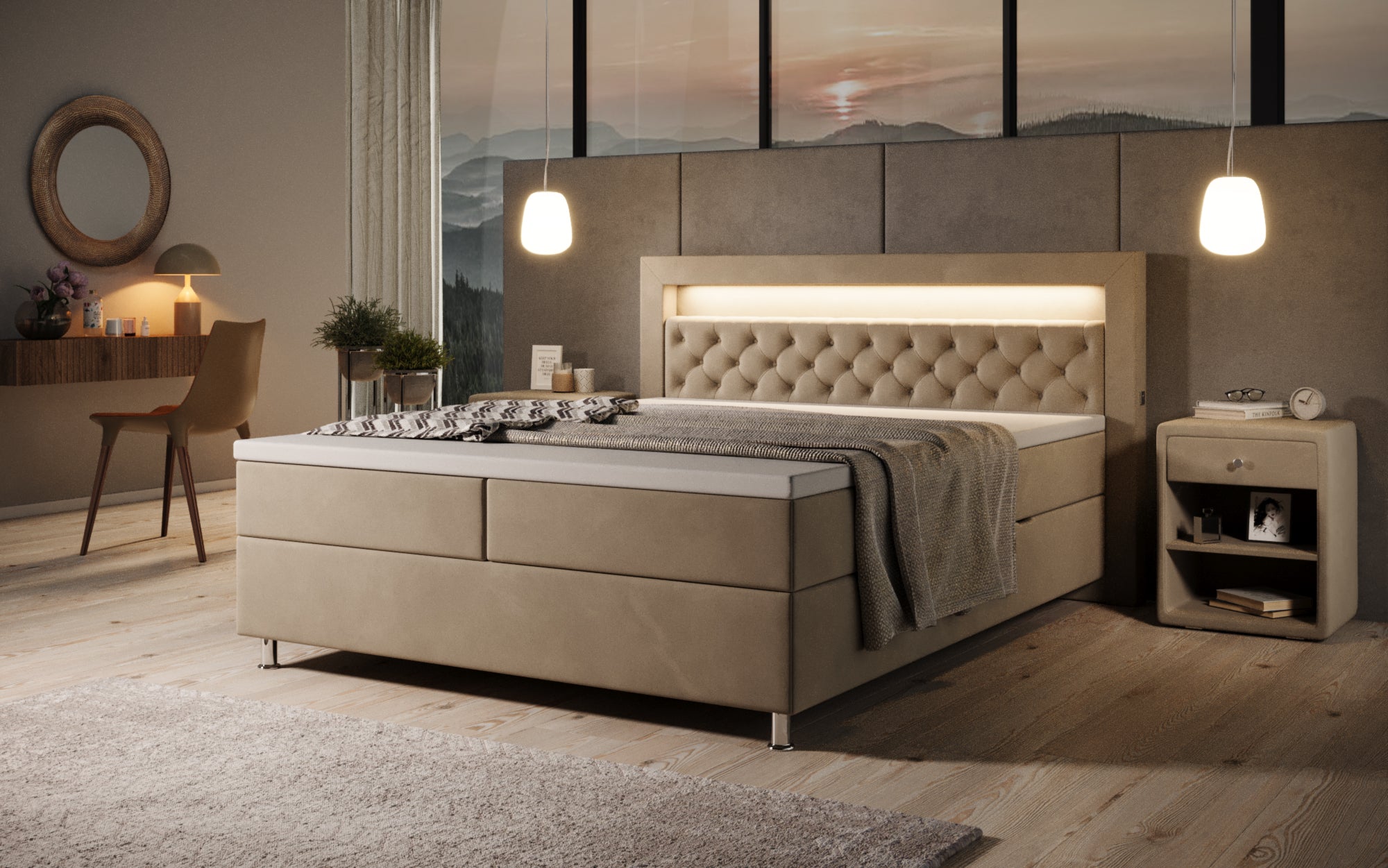 Boxspringbett Troja mit RGB, USB und Stauraum