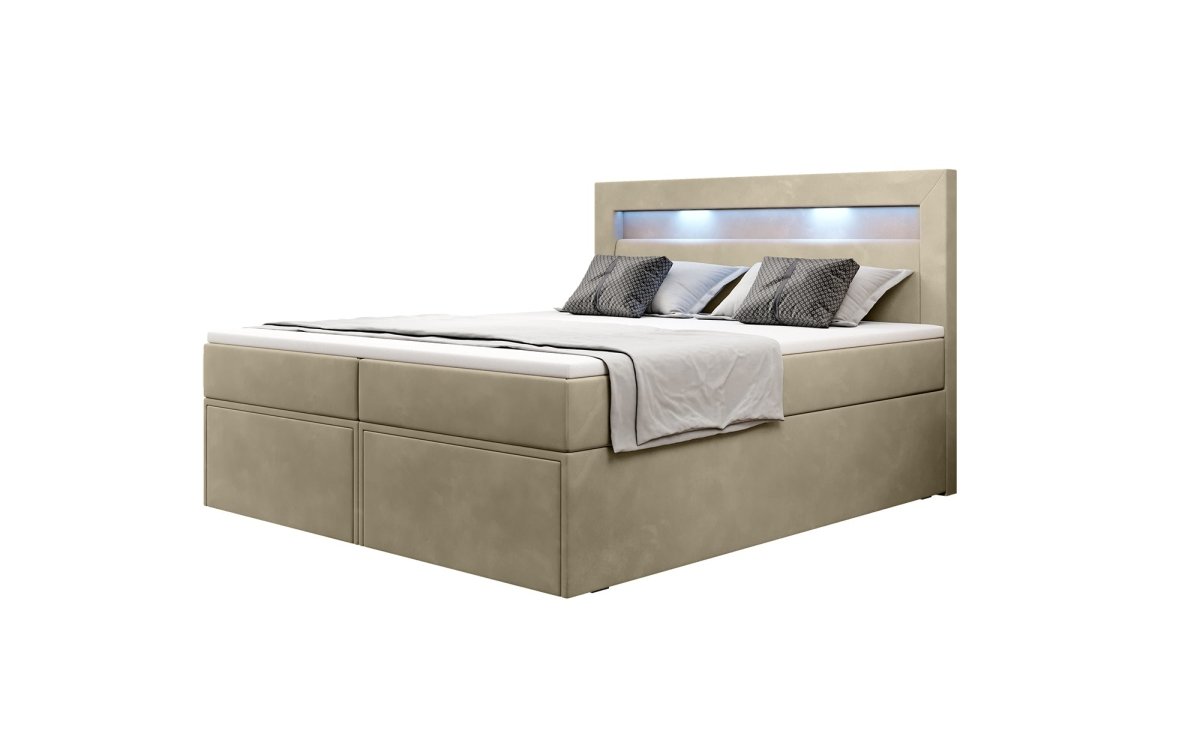 Boxspringbett Amelie mit LED und Stauraum - Luxusbetten24