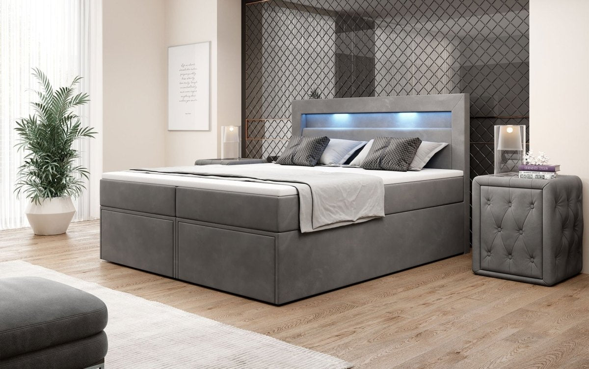 Boxspringbett Amelie mit LED und Stauraum - Luxusbetten24