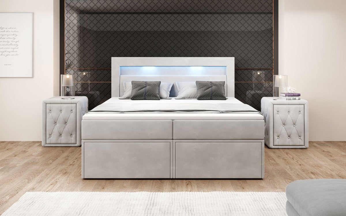 Boxspringbett Amelie mit LED und Stauraum - Luxusbetten24