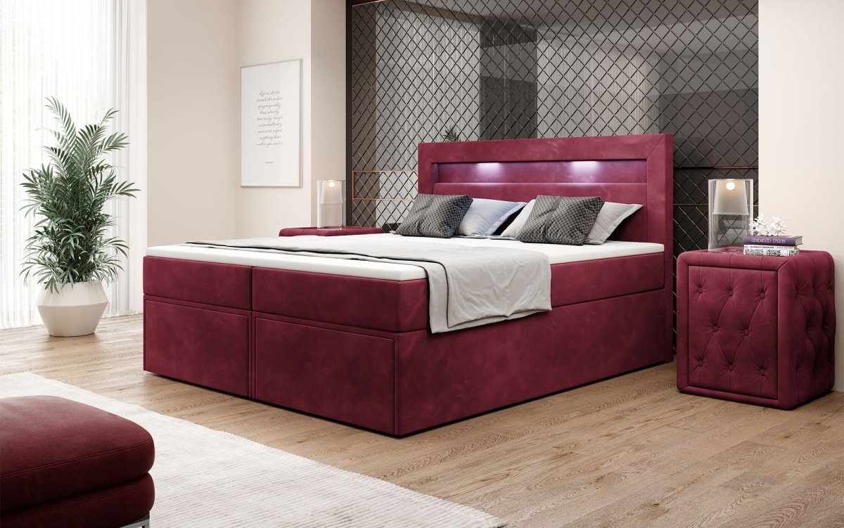 Boxspringbett Amelie mit LED und Stauraum - Luxusbetten24