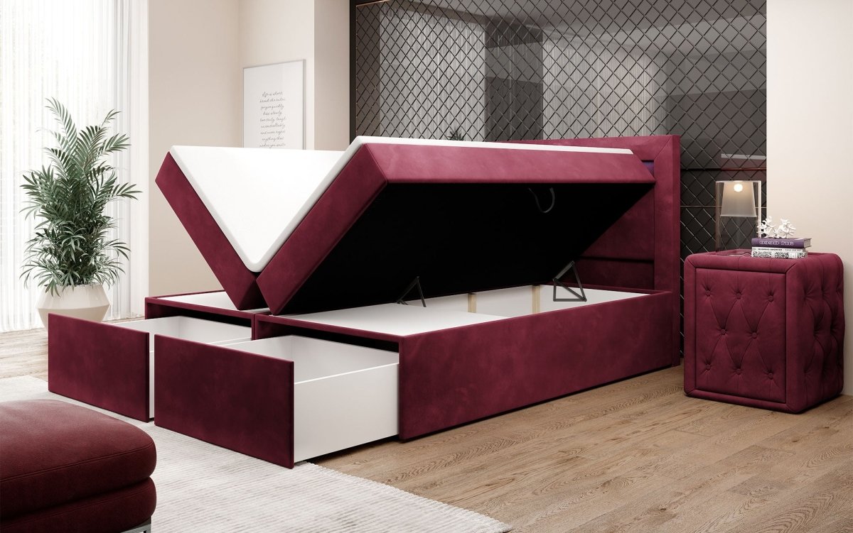 Boxspringbett Amelie mit LED und Stauraum - Luxusbetten24