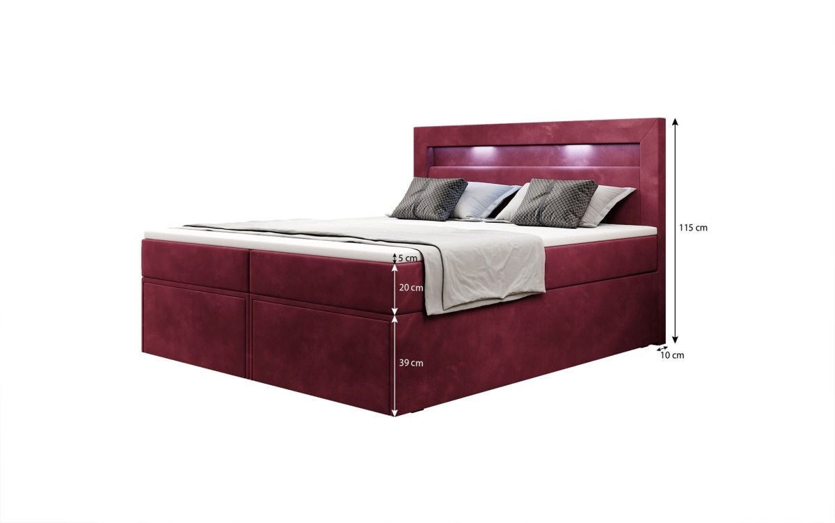 Boxspringbett Amelie mit LED und Stauraum - Luxusbetten24