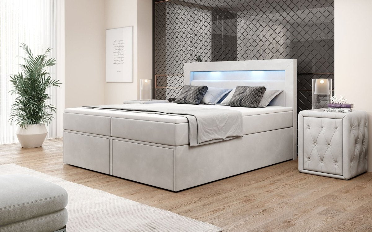 Boxspringbett Amelie mit LED und Stauraum - Luxusbetten24